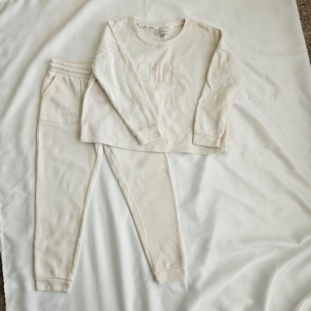 Rae Dunn Cream Sweat suit set CHILL  Small womens